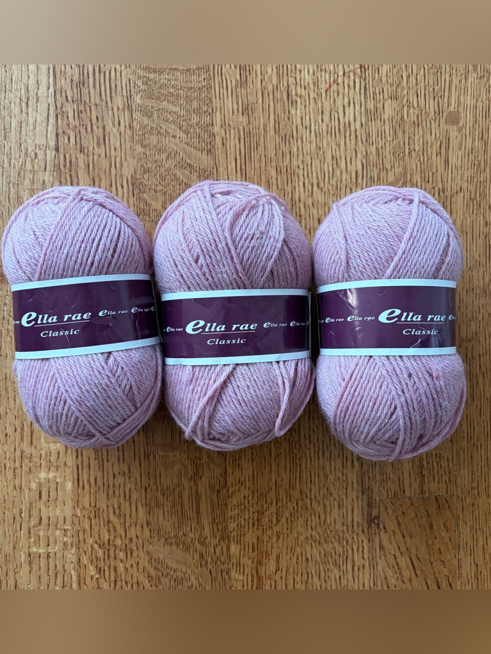 Lot of 3 Skeins Ella Rae Classic 100% Wool Yarn #119 Light Pink Heather -Retired